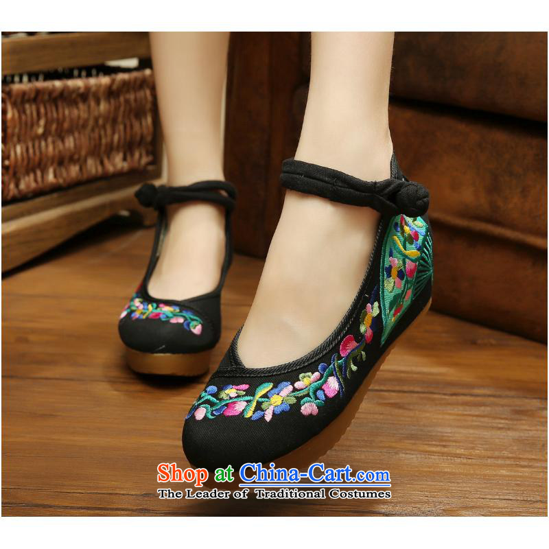 2015 new retro China wind embroidered shoes, thick-bottom slope with Hanji, Oxford increase thick women shoes Beijing mesh upper xhx black 40