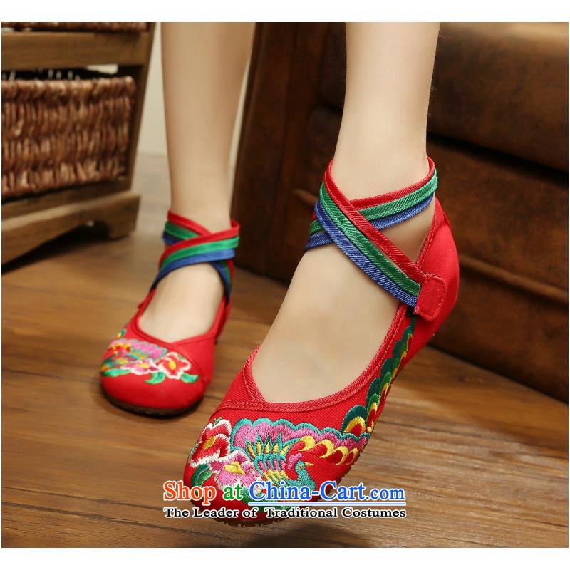 The autumn 2015 new light women shoes to Seven Colored beef tendon bottom color embroidered peacock ethnic old Beijing Chinese soft bottoms xhx mesh upper blue 37, Charles (CHANVENUEL) , , , shopping on the Internet