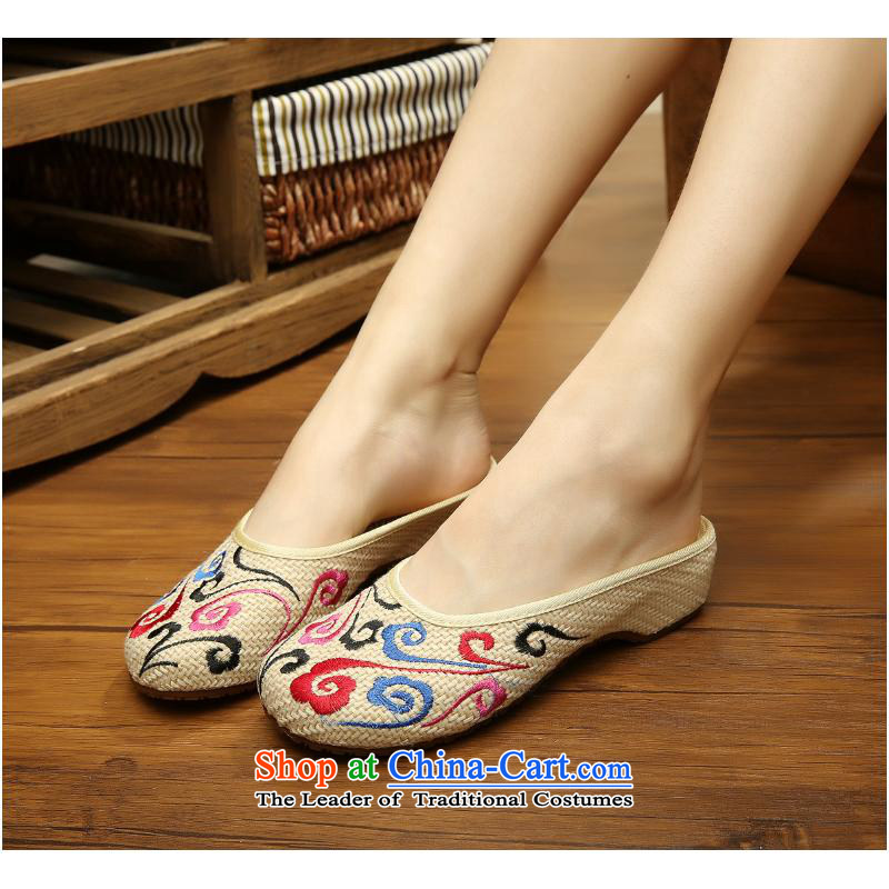 The autumn 2015 New Pin Kit embroidered shoes Dance Shoe Xiangyun beef tendon bottom linen summer cool drag embroidery sandals female xhx beige 38, Charles (CHANVENUEL) , , , shopping on the Internet