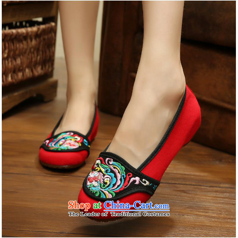 The autumn 2015 new leisure old Beijing National wind increased within mesh upper embroidered shoes with canvas womens single slope shoes xhx red 37, Charles (CHANVENUEL) , , , shopping on the Internet
