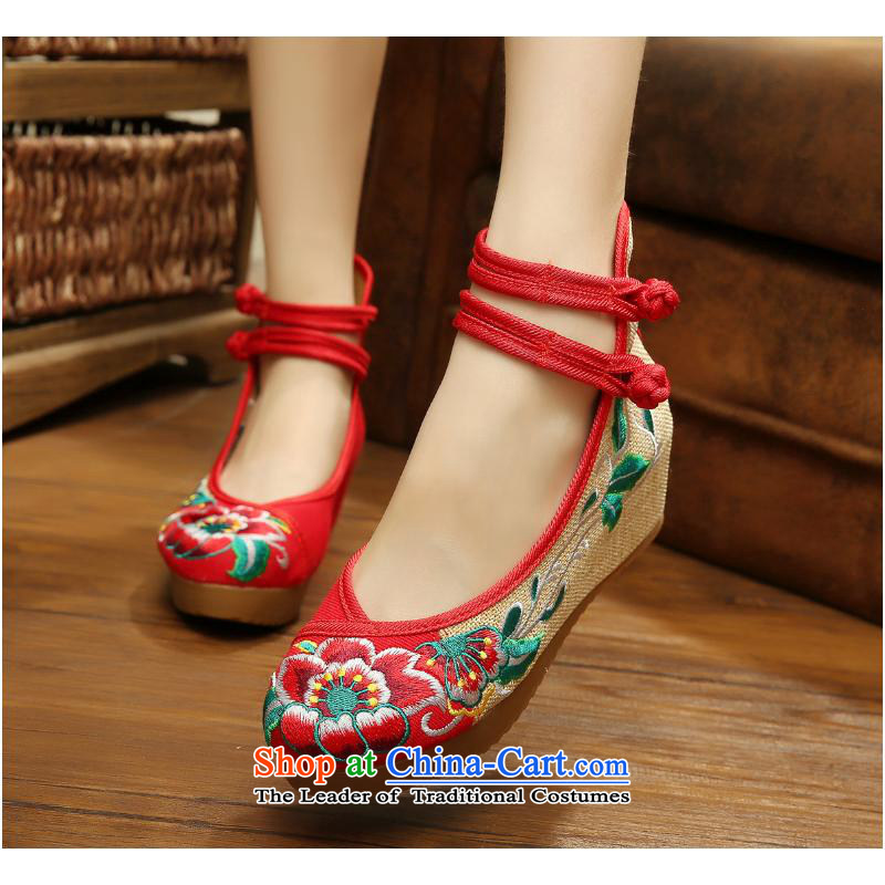The autumn 2015 new mesh upper end of tendon Dance Shoe hibiscus flowers with women shoes slope rising Beijing National wind embroidered shoes single shoe xhx black 37, Charles (CHANVENUEL) , , , shopping on the Internet