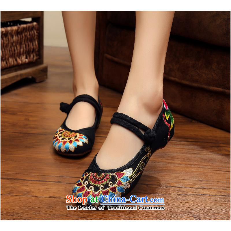 The autumn 2015 New Dance Shoe totems of China wind embroidery embroidery mesh upper Single National Women Oxford xhx black 36, Charles (CHANVENUEL) , , , shopping on the Internet