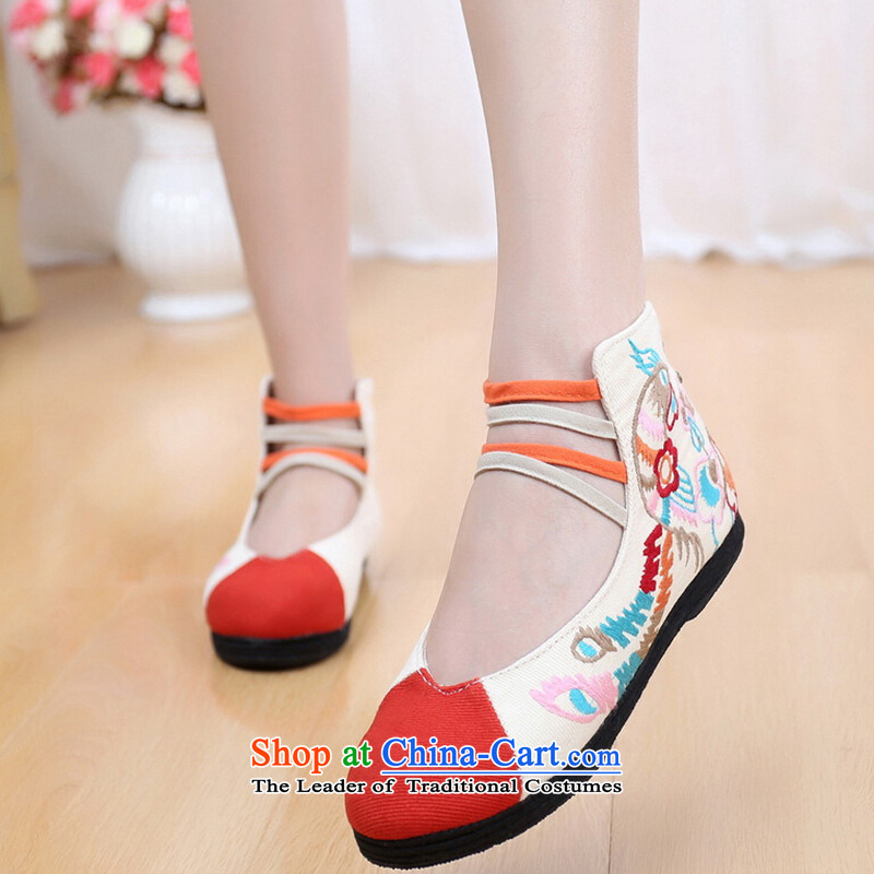 Bong-wearing the new order autumn Mudan shoes embroidered shoes zipper women shoes cowboy color 35 qin world shopping on the Internet has been pressed.