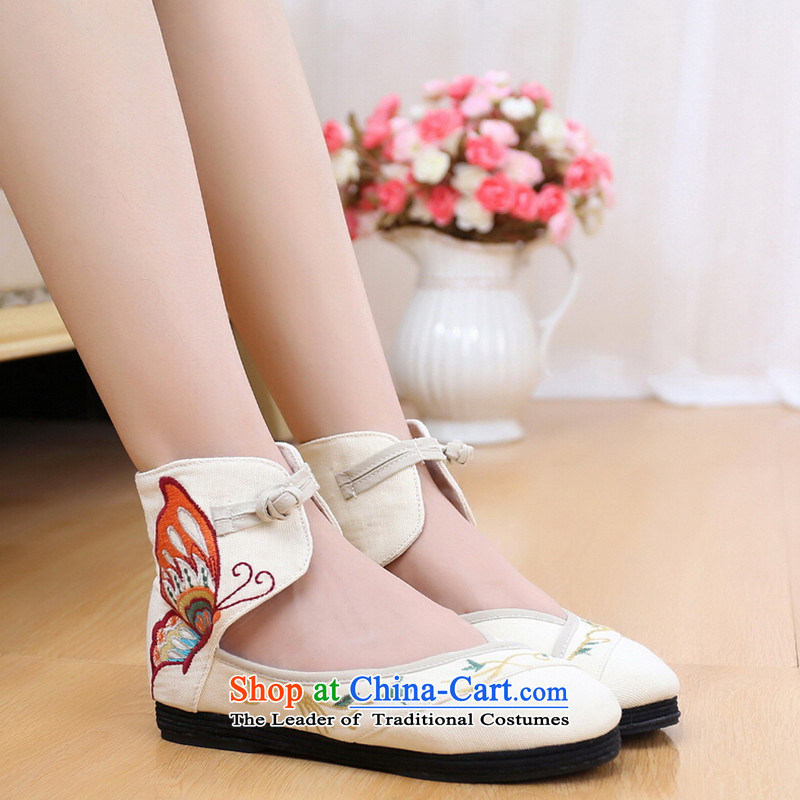 The autumn 2015 new old Beijing mesh upper Girls High help fine butterfly embroidered shoes bottom thousands of ethnic women shoes m White small tight select Large Number, Chin world shopping on the Internet has been pressed.