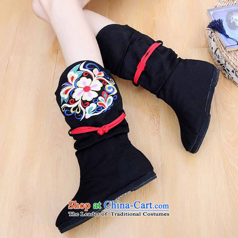 The autumn 2015 new women's shoe bootie old Beijing women increased within the boots mesh upper ethnic embroidered shoes black 37, Chin world shopping on the Internet has been pressed.