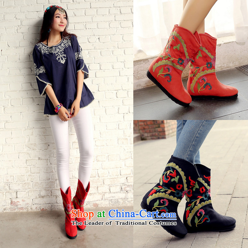 Hiv medicines in higher up the girl boots short boots female autumn and winter flat bottom short barrel with embroidery flowers of ethnic single boot Red 34 HIV medicines (azmer foot) , , , shopping on the Internet