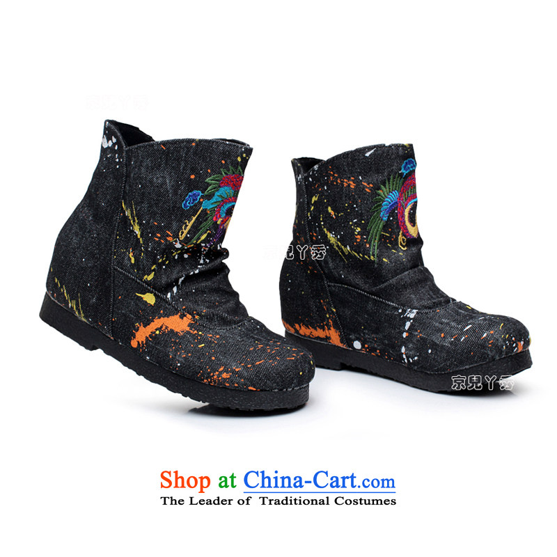 Phoenix Aleksander Kwasniewski 槃 autumn) on a new women's shoe old Beijing mesh upper female embroidered ethnic retro embroidery cowboy wash cloth rubber soft bottoms in low female boots 817E black 37, Putin has been SOO YEE , , , shopping on the Internet