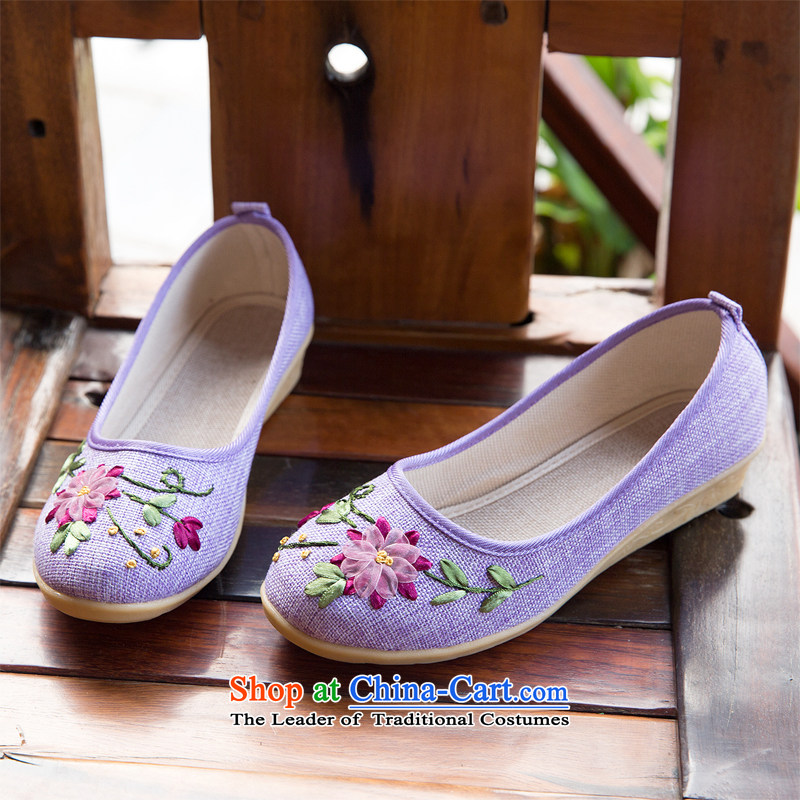 Chung Autumn Pavilion new old Beijing mesh upper with slope women shoes embroidered shoes leisure shoes mother shoe tsutsu shoes flat bottom womens single shoe E-531 purple 35 Chung Pavilion (songxiange) , , , shopping on the Internet