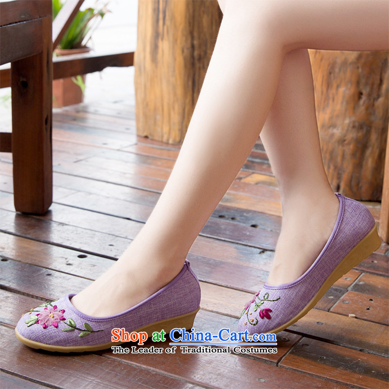 Chung Autumn Pavilion new old Beijing mesh upper with slope women shoes embroidered shoes leisure shoes mother shoe tsutsu shoes flat bottom womens single shoe E-531 purple 35 Chung Pavilion (songxiange) , , , shopping on the Internet