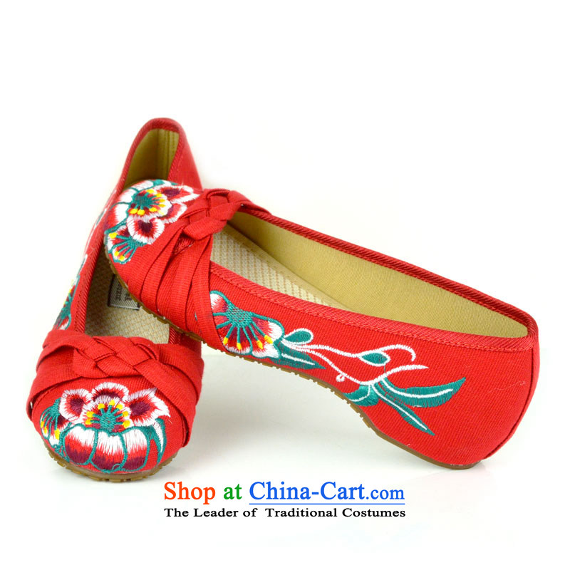 The first door of Old Beijing Ms. mesh upper embroidered shoes of ethnic single spring and autumn) small slope shoes fashion girl shoe increase beef tendon bottom red 36, Purple Door (zimenyuan) , , , shopping on the Internet