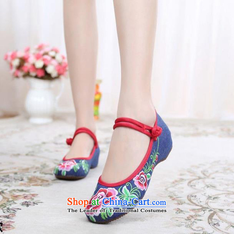 Oriental Kai Fei 2015 autumn and winter new wealth Mudan Old Beijing women's shoes and stylish mesh upper retro ethnic bride embroidered shoes shoes Dance Shoe Mudan marriage blue 37, East Kai Fei (DONGFANGKAIFEI) , , , shopping on the Internet