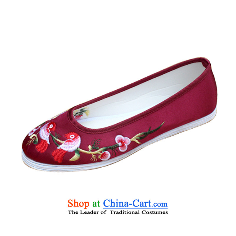 Women shoes damask side Fall thousands-base flat fashion retro ethnic embroidered shoes Yuanyang embroidery marriage shoes red mesh upper TA-7 old Beijing Jing Yee has 39 black-soo , , , shopping on the Internet