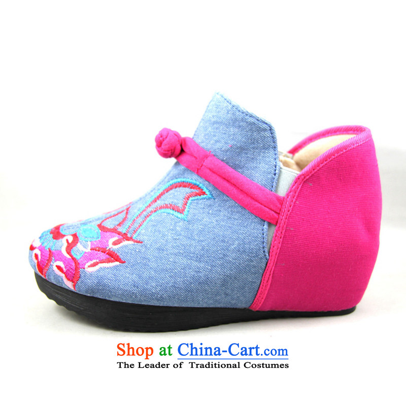Magnolia Old Beijing women shoes autumn, mesh upper latch kit with increased within the foot of the retro-day Leisure shoes embroidered shoes 2616-289 mother blue 40, magnolia shopping on the Internet has been pressed.