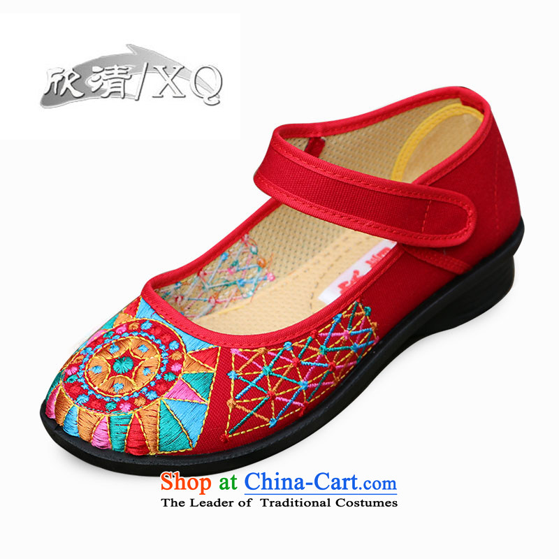 Yan fresh, Old Beijing mesh upper female retro ethnic embroidered shoes with soft shoes bottom click Dance Shoe mother L210 shoes Red 40