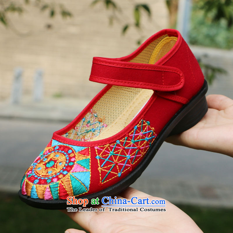 Yan fresh, Old Beijing mesh upper female retro ethnic embroidered shoes with soft shoes bottom click Dance Shoe mother L210 red 40, Xin shoes definition (XQ) , , , shopping on the Internet