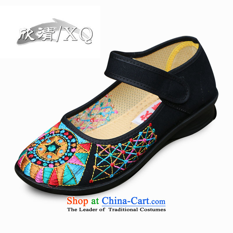 Yan fresh, XQ_ old Beijing mesh upper female retro ethnic embroidered shoes with single moms soft bottoms shoes shoes black?39