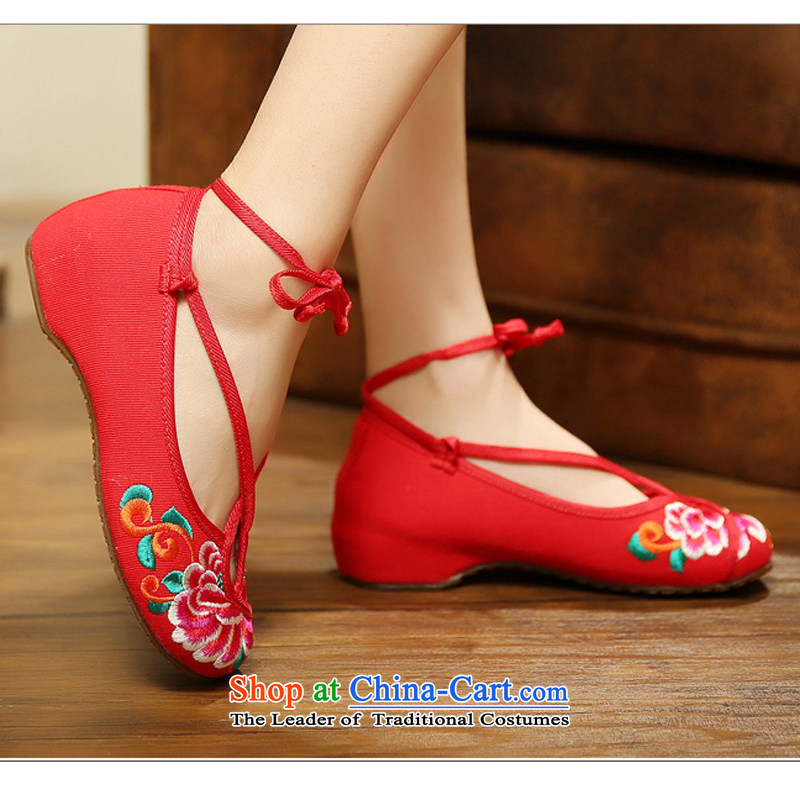 2015 new national wind increased within the reconstructed low with embroidered shoes of Old Beijing mesh upper crossover with single women shoes bottom beef tendon wear anti-slip red 37, Putin has been SOO YEE , , , shopping on the Internet