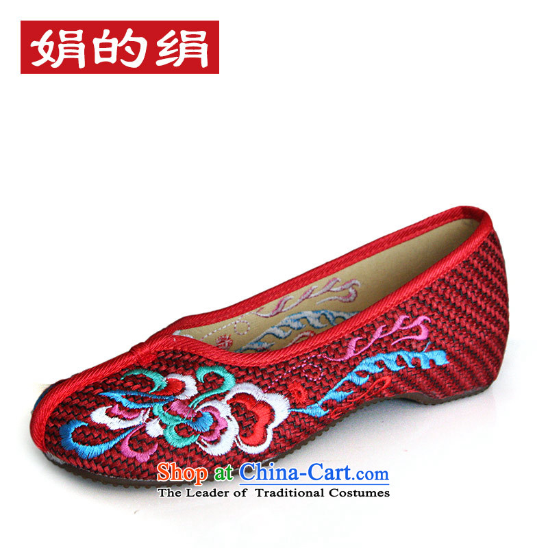The silk autumn old Beijing mesh upper ethnic embroidered shoes to increase women within the slope single shoe?A412-23?Red?40