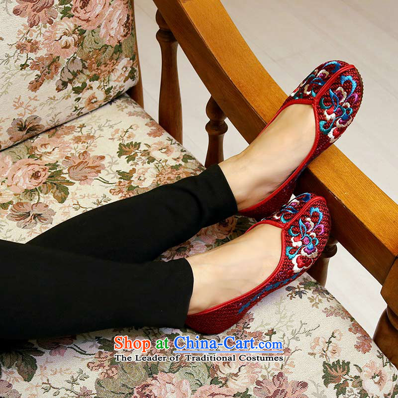 The silk autumn old Beijing mesh upper ethnic embroidered shoes to increase women within the slope single shoe A412-23 red 40, Ms Shelley silk , , , shopping on the Internet