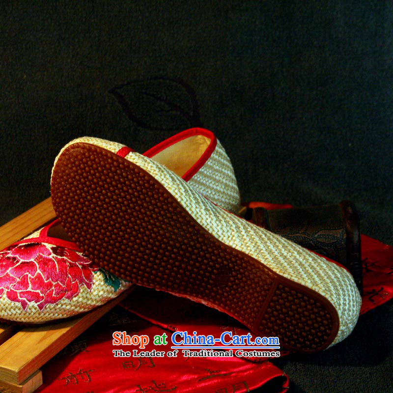 The silk fabric of Old Beijing fall ethnic embroidered shoes to increase women within the slope single shoe 525A53 beige 37, Ms Shelley silk , , , shopping on the Internet