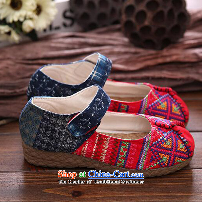 The fall of Old Beijing mesh upper female beef tendon Bottom soft bottoms embroidered shoes retro folk embroidery leisure shoes round head girl shoe to a single field hasp flat shoe blue 40, the Blue maple (MOLORFUN) , , , shopping on the Internet