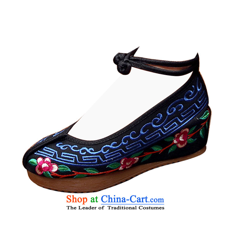 The fall of new products with stylish high-embroidered shoes of Old Beijing mesh upper women shoes bottom slope beef tendon with retro style embroidery hasp single black , 36 the children of shoes Blue maple (MOLORFUN) , , , shopping on the Internet