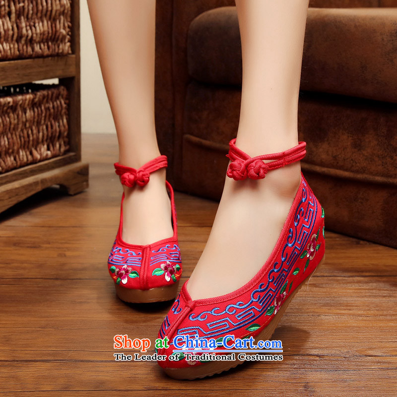 The fall of new products with stylish high-embroidered shoes of Old Beijing mesh upper women shoes bottom slope beef tendon with retro style embroidery hasp single black , 36 the children of shoes Blue maple (MOLORFUN) , , , shopping on the Internet