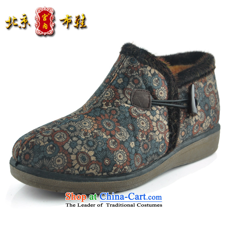 Mesh upper with the Winter Palace of Old Beijing women's cotton shoes in older large mother cotton shoes, casual elderly short warm boots anti-slip soft ground mesh upper Blue 38