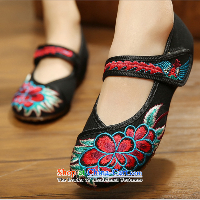2015 Autumn, Phoenix tail wind increased within national retro embroidered shoes female old Beijing mesh upper with Velcro tie a field with single women shoes black 38