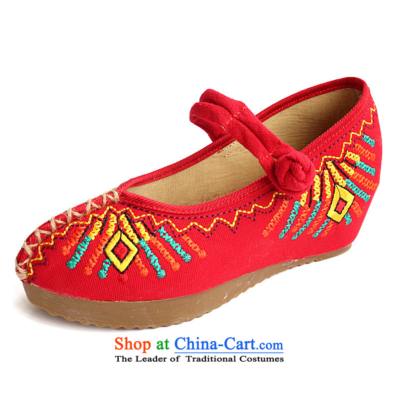 Sepia linen new autumn 2015 National wind of Old Beijing women shoes increased within mesh upper with embroidered shoes female-slotted hasp mesh upper Red 40