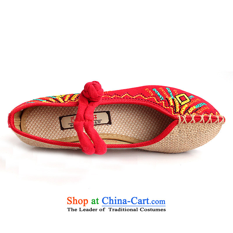 Sepia linen new autumn 2015 National wind of Old Beijing women shoes increased within mesh upper with embroidered shoes female-slotted hasp mesh upper red 40, the Blue maple (MOLORFUN) , , , shopping on the Internet