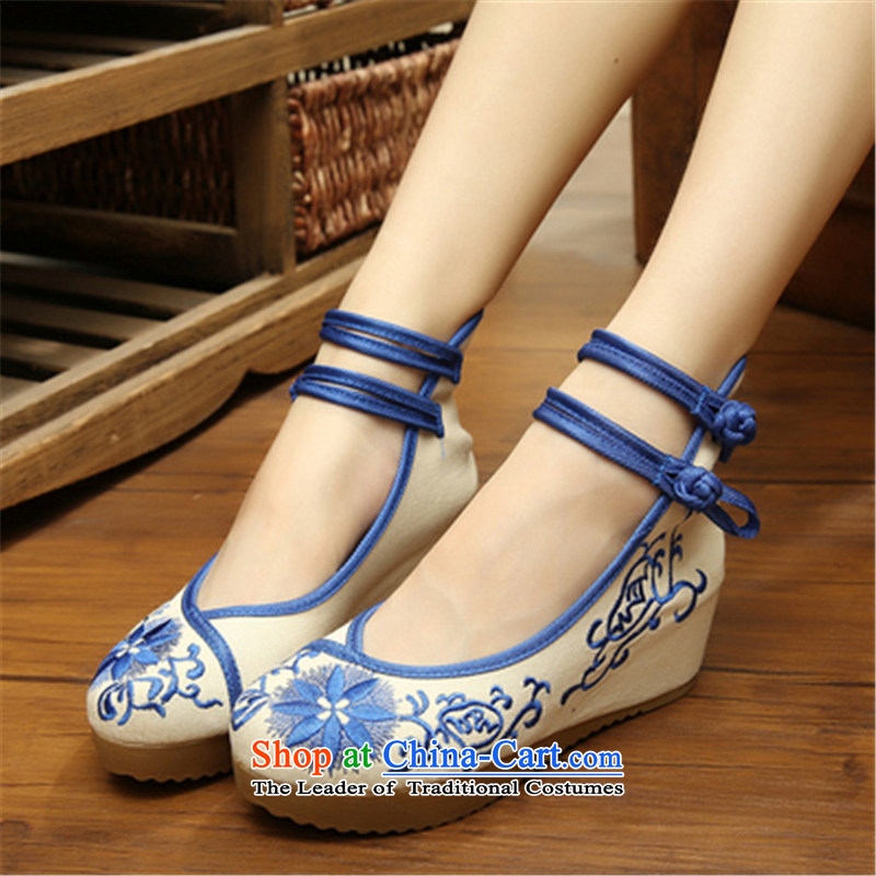 Step-by-step approach of 2015 New Old Beijing mesh upper for women through the spring and fall slope of ethnic embroidered shoes with thick rising within the mesh upper women shoes red flower step 36, Fu Yung Leini (BULAINI) , , , shopping on the Internet