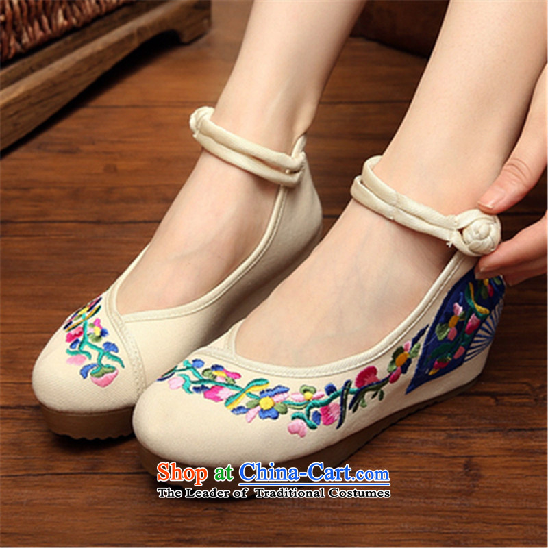 Step-by-step approach of 2015 New Old Beijing mesh upper for women through the spring and fall slope of ethnic embroidered shoes with thick rising within the mesh upper women shoes red flower step 36, Fu Yung Leini (BULAINI) , , , shopping on the Internet