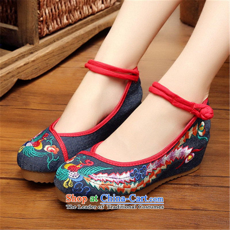 Step-by-step approach of Old Beijing 2015 mesh upper for women through the spring and fall of ethnic embroidered shoes slope with shoes increased thick square Dance Shoe-tail step 37, BLACK LEINI BULAINI () , , , shopping on the Internet