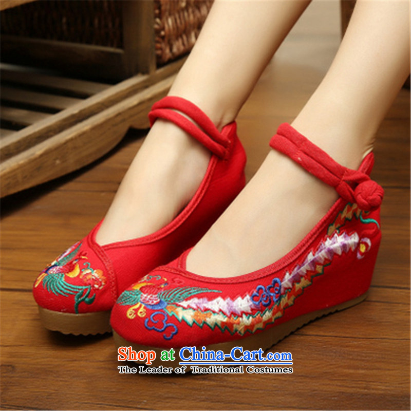 Step-by-step approach of Old Beijing 2015 mesh upper for women through the spring and fall of ethnic embroidered shoes slope with shoes increased thick square Dance Shoe red-tail of step 34 (BULAINI) , , , shopping on the Internet
