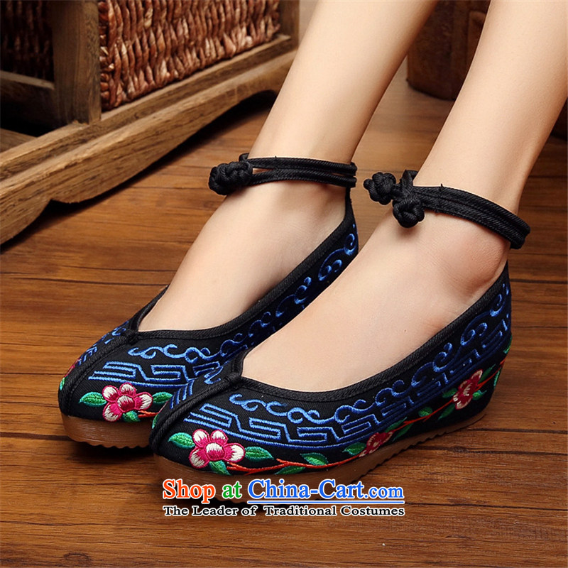 Step-by-step approach of Old Beijing 2015 mesh upper spring and autumn) Slope women shoes with ethnic embroidered shoes increased within the Thick mesh upper mother's shoes black 36-step leini (BULAINI) , , , shopping on the Internet