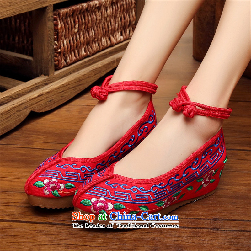 Step-by-step approach of spring and autumn 2015 new old Beijing embroidered shoes women shoes with ethnic single slope shoes increased within thick black 39 mesh upper with round head step-by-step approach of (BULAINI) , , , shopping on the Internet