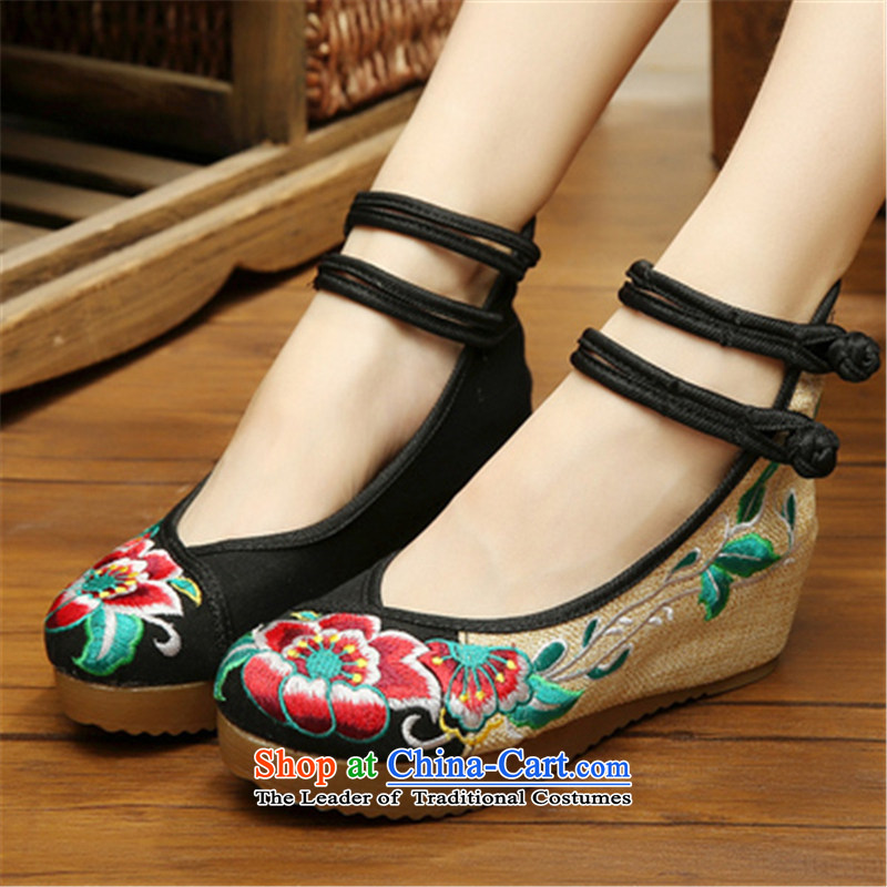Step-by-step approach of spring and autumn 2015 new old Beijing mesh upper with slope women shoes embroidered shoes of ethnic women with higher within the slope mesh upper womens single shoe blue sunflowers 36 (shihuo pickup) , , , shopping on the Interne
