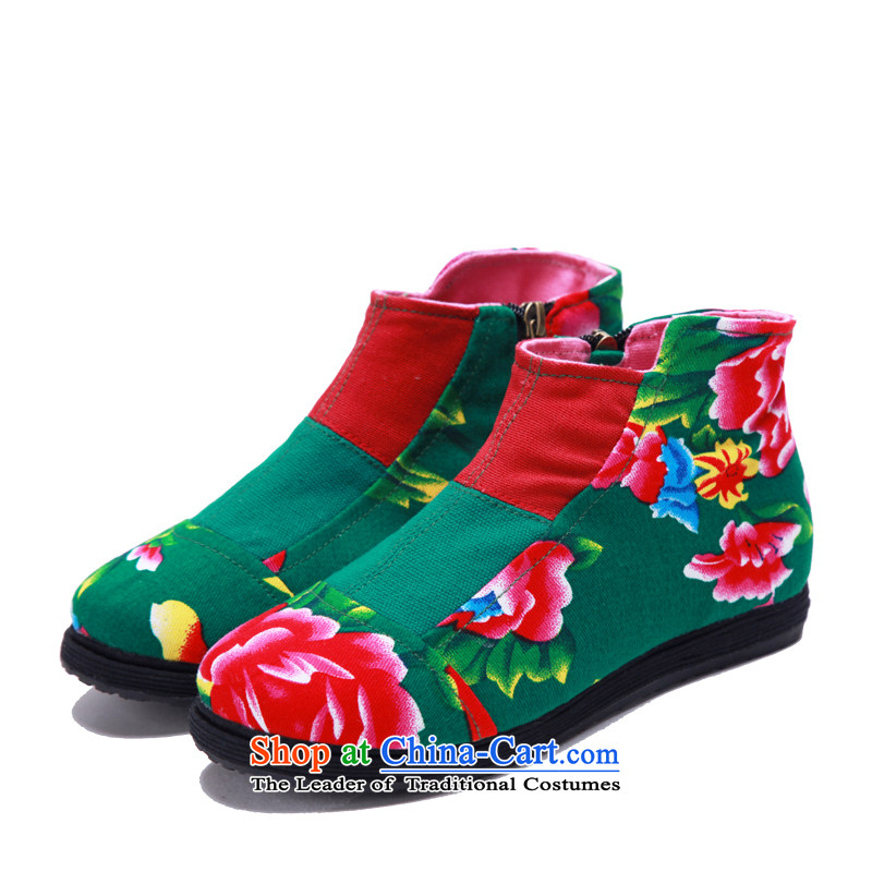 Hon-dance genuine national women shoes autumn wind northeast large flowery hand bottom side of the thousands of mesh upper for comfort and high single zip shoes pattern Tien Green 39, Han-dance , , , shopping on the Internet
