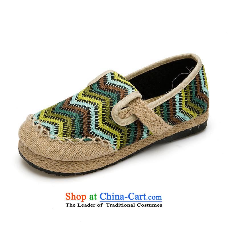 Thailand embroidered ethnic hand-foot pension embroidery linen straw Dance Arts Sum Tang date of female strap shoes Green 39