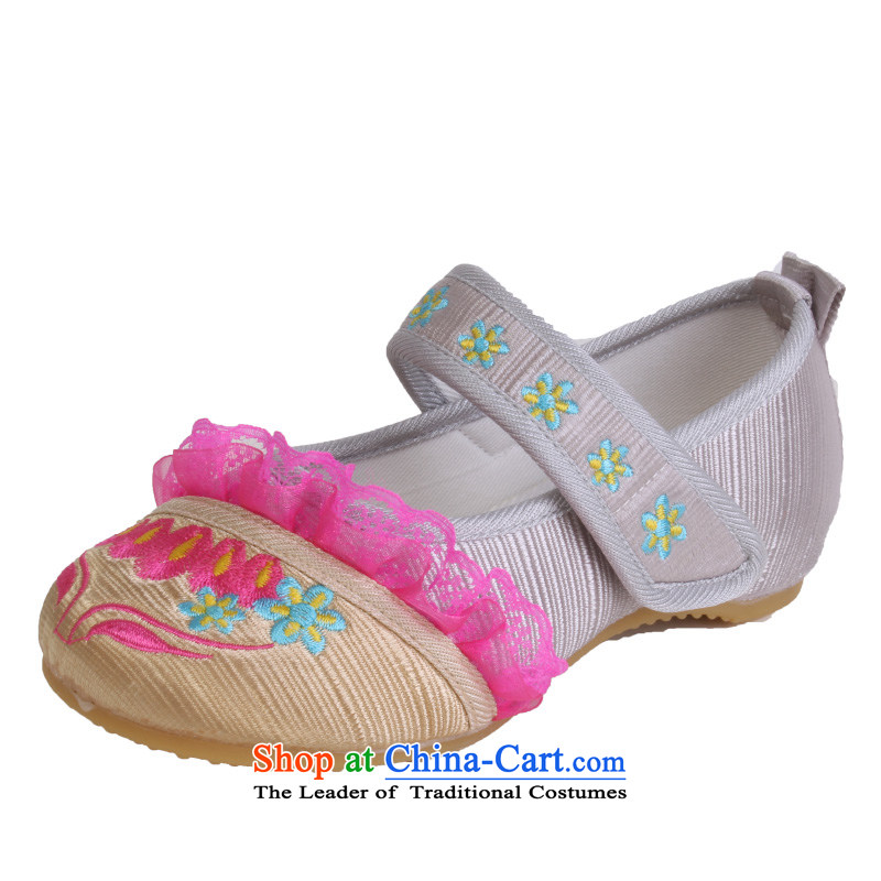 Lovely children's shoes, genuine old Beijing mesh upper stylish girls embroidered shoes show an increase in pediatric single shoe 5806 Gold?22 yards_inner length of 21CM
