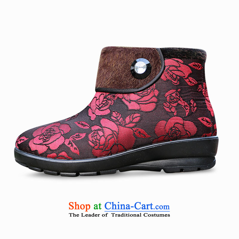 Yan Ching winter new old Beijing in older women shoes bottom anti-slip soft and comfortable shoes-mother Warm shoe elderly grandmothers cotton shoes ankle shoes W105 Beacon Light Extension red 38, Yan Ching (XQ) , , , shopping on the Internet