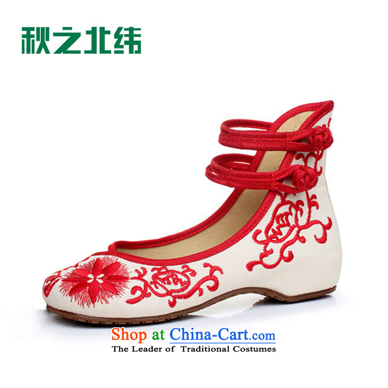 The autumn 2015 new women's shoe embroidered shoes mesh upper retro blue ethnic embroidered shoes LZJ041YZ increased within the Red 38