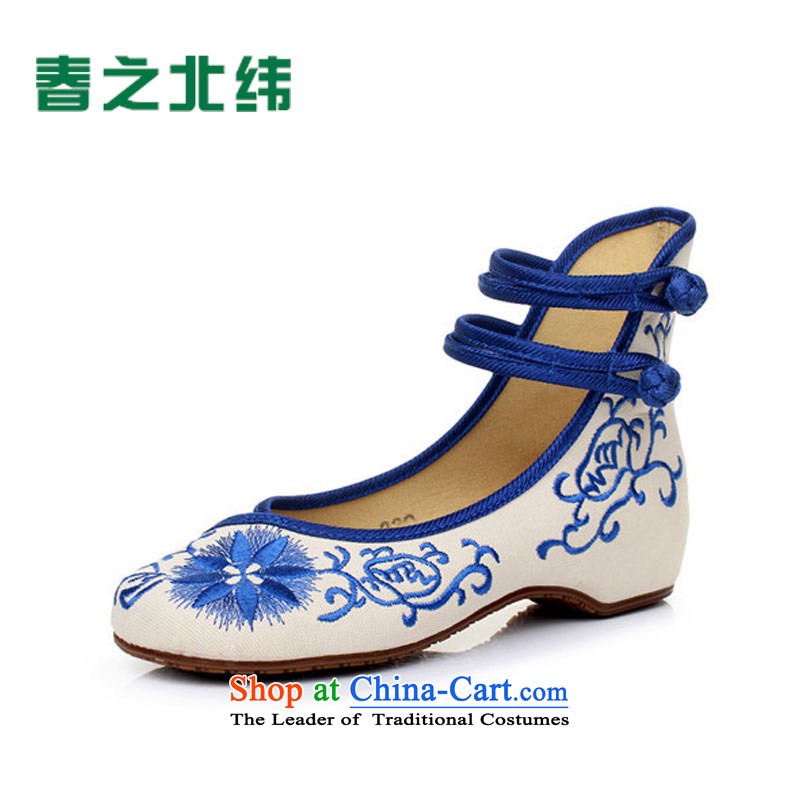 The autumn 2015 new women's shoe embroidered shoes mesh upper retro blue ethnic embroidered shoes LZJ041YZ increased within the blue 35