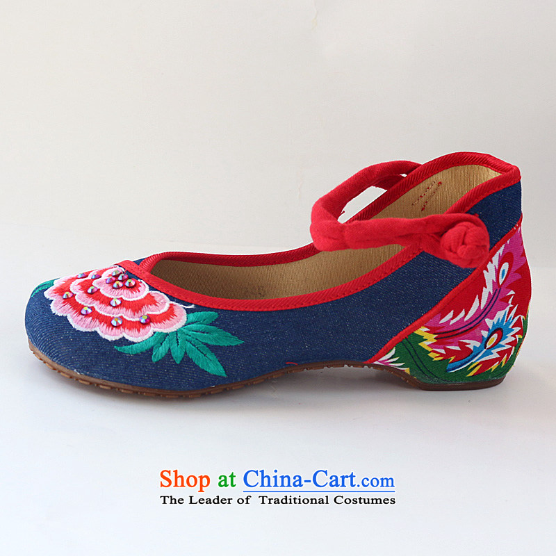 2015 spring and fall within the ethnic increase retro beef tendon bottom clasps to the old Beijing women's shoes mesh upper with thick-Dancing Blue 40 embroidered shoes the Blue maple (MOLORFUN) , , , shopping on the Internet