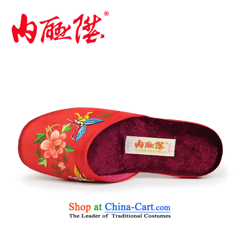 Inline l women shoes slippers autumn and winter stay-gon soft leather bottom satin embroidered 3016C Red Peony 34-35 through code, the l , , , shopping on the Internet