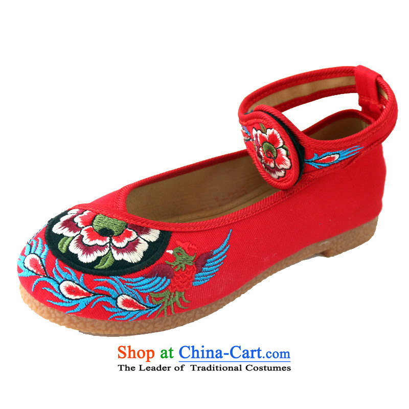 The Spring and Autumn Period and the new retro embroidered shoes bottom beef tendon stylish shoe wear breathable flat bottom clasps women shoes of ethnic embroidered shoes Red?38