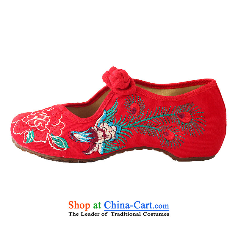 The Spring and Autumn Period and the new Phoenix Peony embroidered shoes increased female single beef tendon bottom mesh upper breathable wear fashionable woman shoes of ethnic hasp women shoes red 34, the Blue maple (MOLORFUN) , , , shopping on the Inter