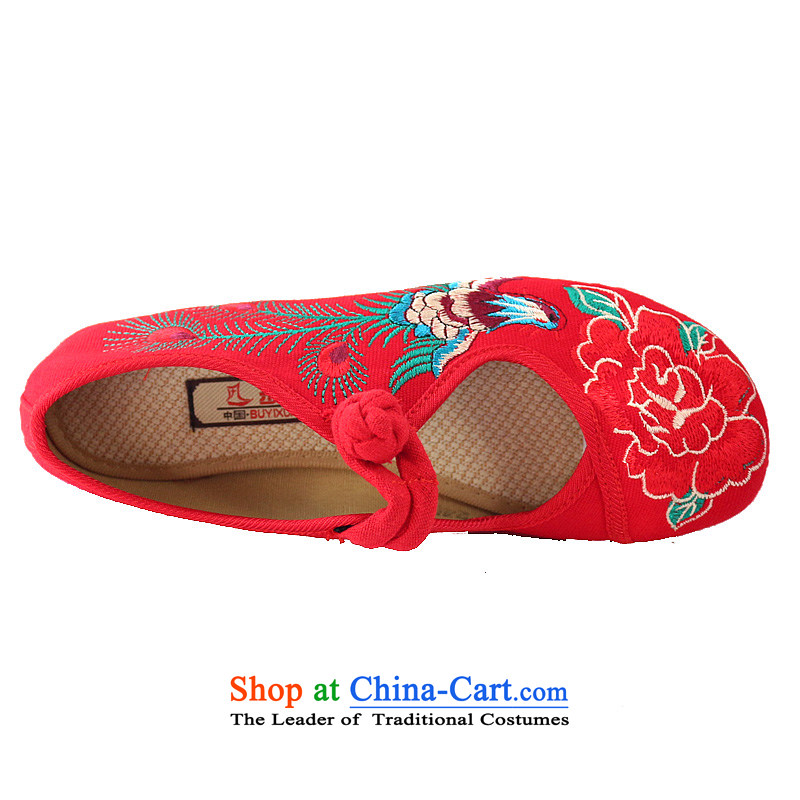 The Spring and Autumn Period and the new Phoenix Peony embroidered shoes increased female single beef tendon bottom mesh upper breathable wear fashionable woman shoes of ethnic hasp women shoes red 34, the Blue maple (MOLORFUN) , , , shopping on the Inter