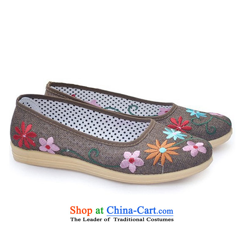 2015 Leisure ethnic embroidered linen-soft bottoms womens single shoe fall new women's shoe embroidered shoes LZJ044YZ mesh upper m Yellow 39 spring Latitude , , , shopping on the Internet